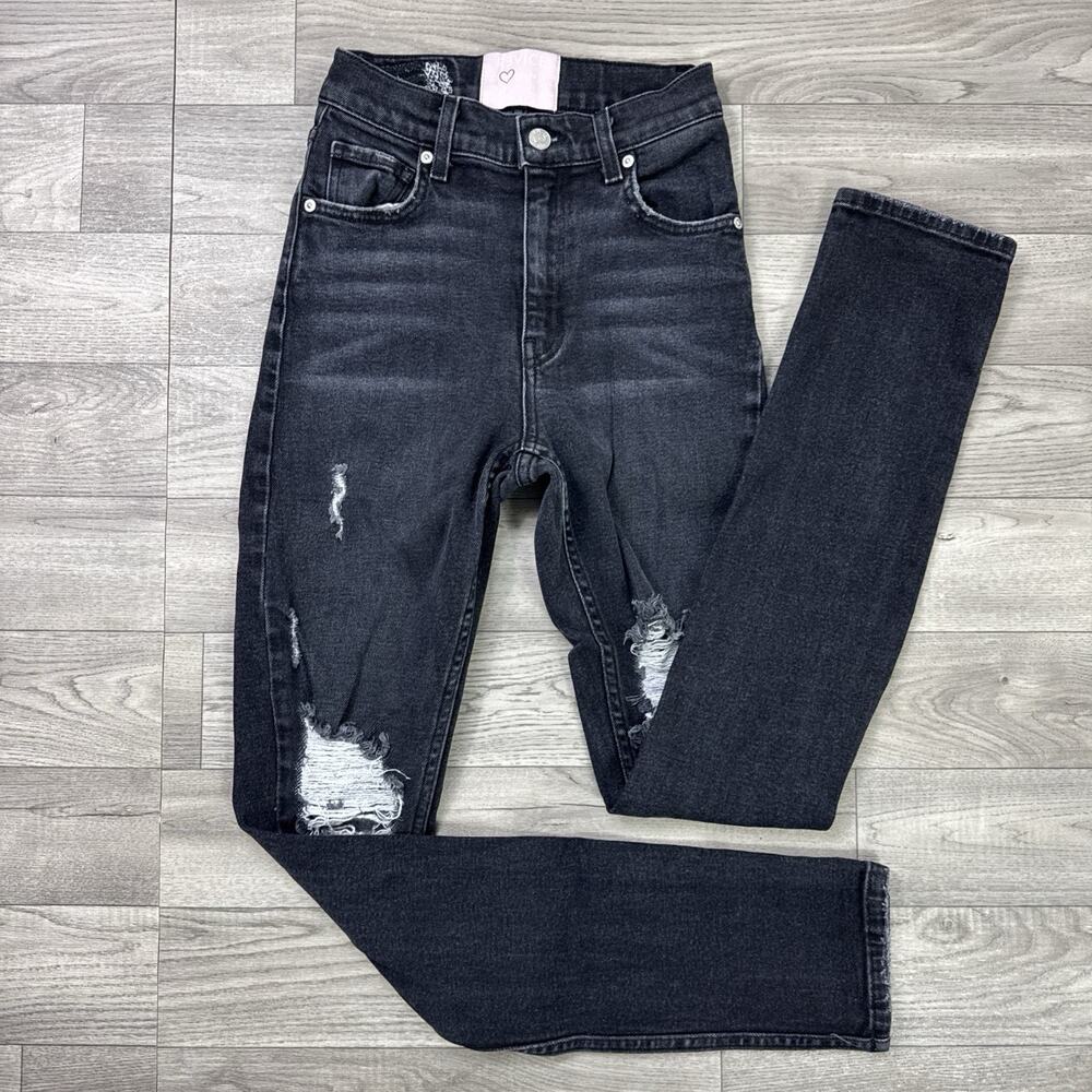 REVICE Skinny Denim Jeans High Rise Ripped Distressed Black Wash sz 24